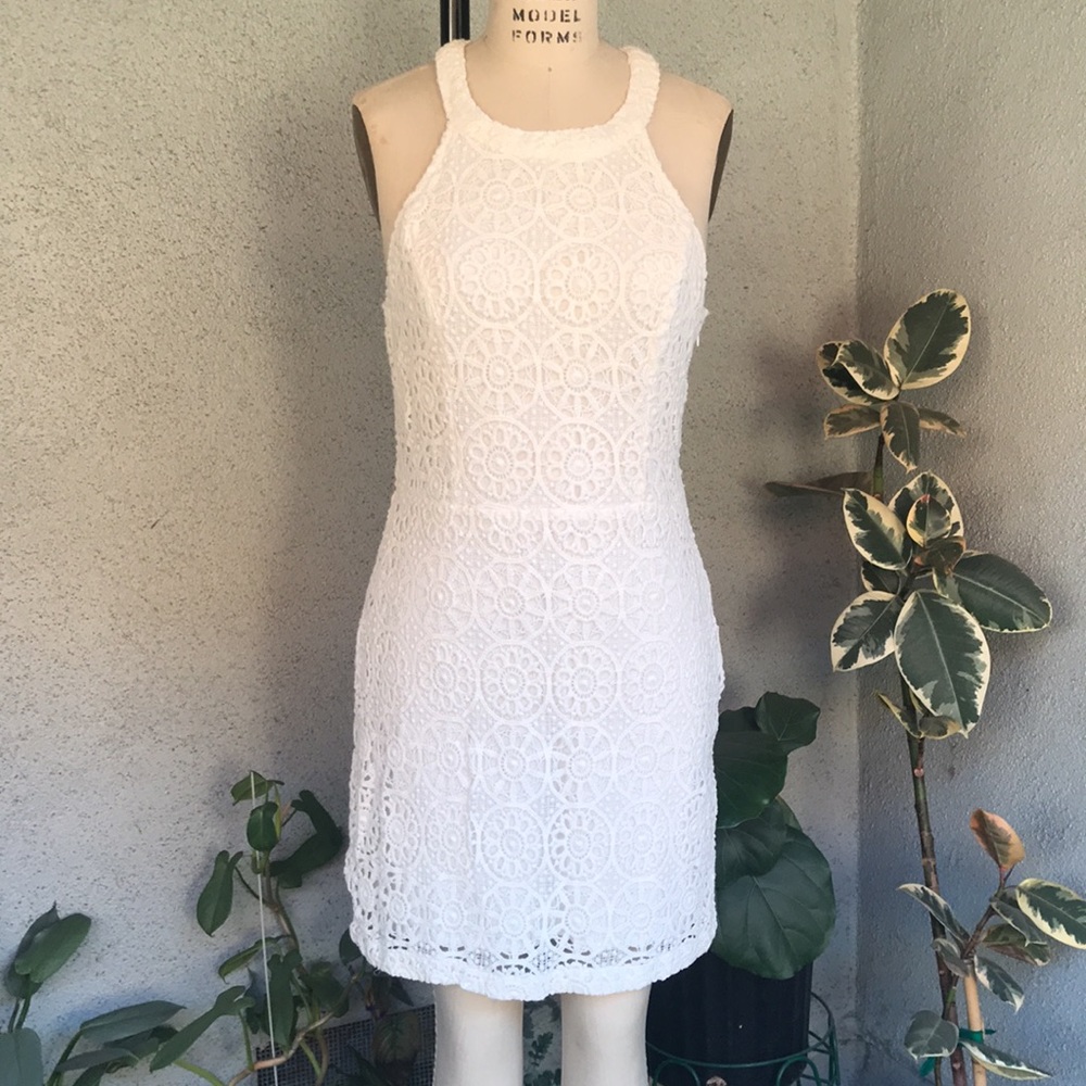 HOLLISTER | White Lined Lace Halter Mini Dress